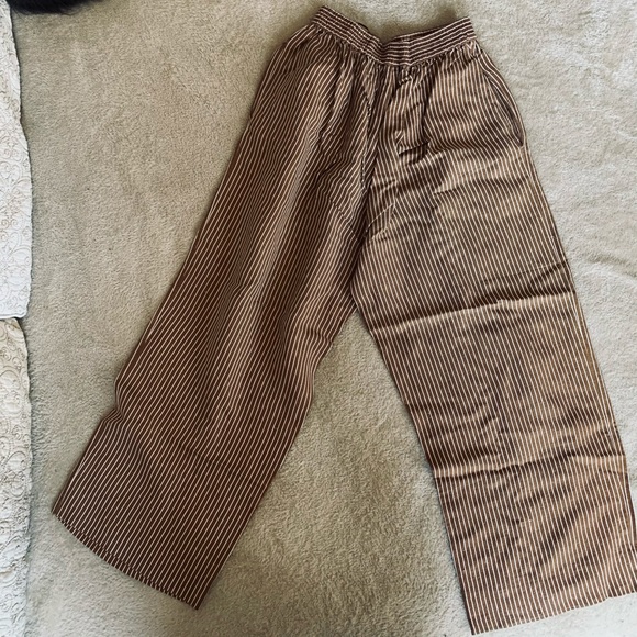 Jones + Co Br and Wh Striped Linen Wide Pants - Picture 3 of 7